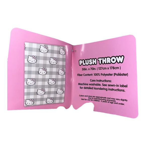 Hello Kitty Plush Throw Blanket Pink Bow Gray & White Gingham Check Viral NWT - Picture 5 of 5